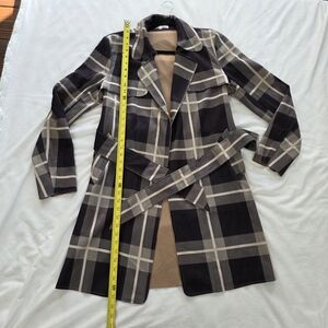 Solitaire Plaid Trench Coat - Black and Tan